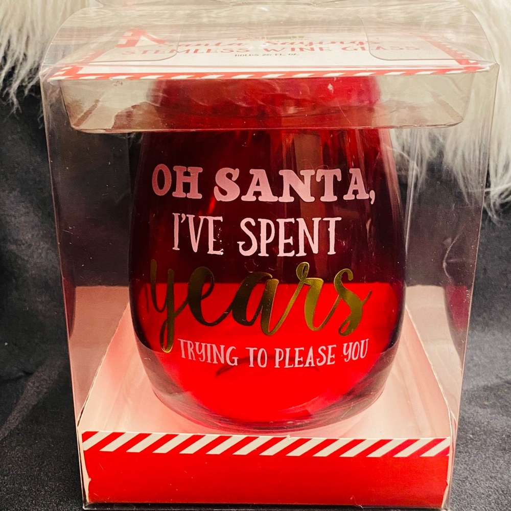Brand New DEI ‘Oh Santa’ Red Stemless Wine Glass